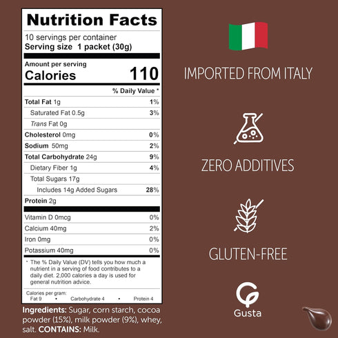 10 Packets Italian Hot Chocolate Latte Smooth & Creamy Cocoa Drink Mix with Milk Authentic Made in Italy Comforting