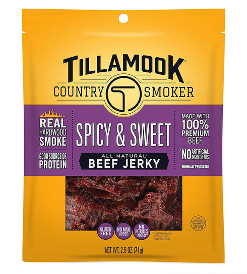 Tillamook Country Smoker Real Hardwood Smoked Beef Jerky, Spicy & Sweet, 2.5