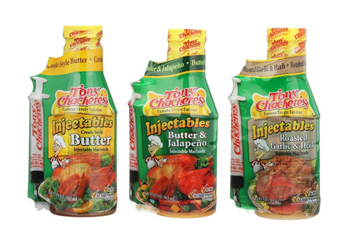 Tony Chachere Injectable Marinade Variety Pack (Butter, Jalapeno, and Roasted Garlic, 3