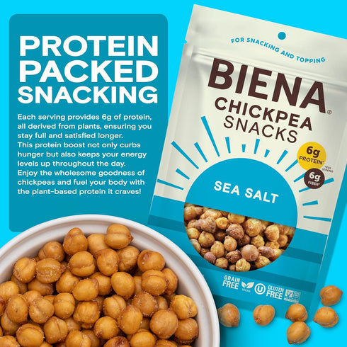 8-Pack, 5 BIENA Chickpea Snacks - Crunchy Roasted Chickpeas - High Fiber Vegan Protein Snacks for Adults and Kids