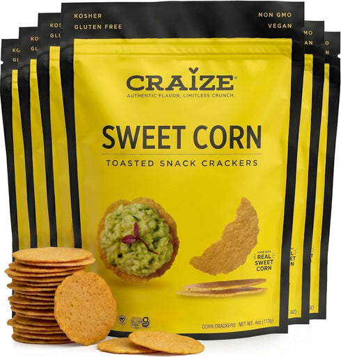 Craize Sweet Corn Crisps | Gluten Free, Vegan, Kosher, Toasted Corn Crackers