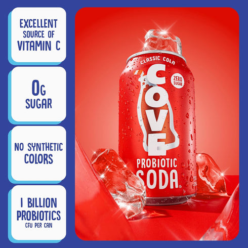12 Pack Cove Probiotic Soda, Zero Sugar Better-For-You Alternative - Refreshing, Delicious Probiotic Drink, No