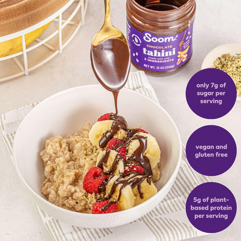 Soom Foods Chocolate Sesame Spread - 12oz (2 Pack) | Low Sugar, Dairy-Free, Nut-Free, Gluten-Free, Palm Oil-Free, 5g