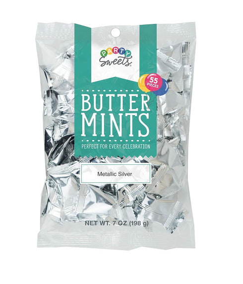 Hospitality Mints 7-Ounce (Pack 6) Party Sweets By Metallic Silver Buttermints, Bags
