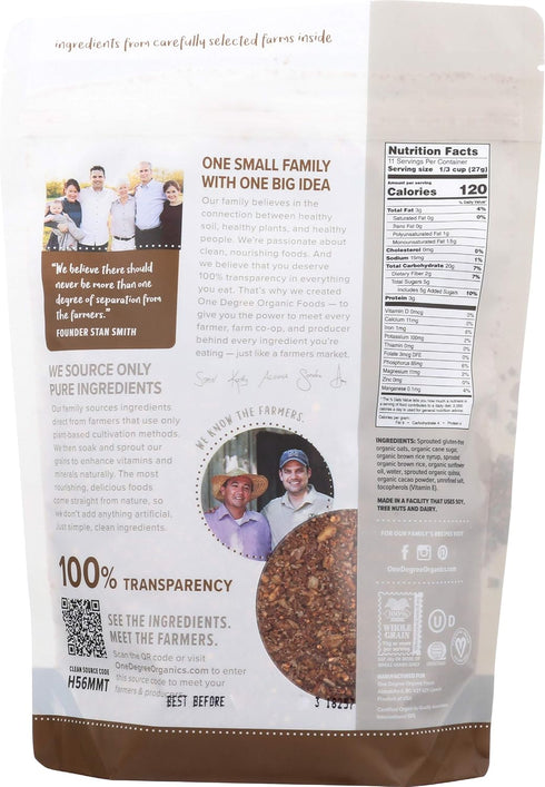 11 OZ ONE DEGREE ORGANIC FOODS Organic Quinoa Cacao Sprouted Oat Granola