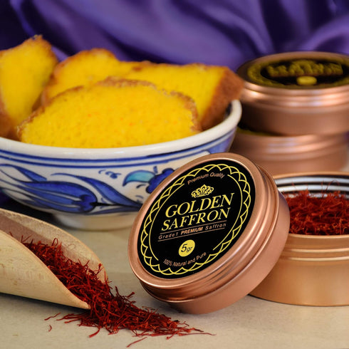 (5.0 Golden Saffron, Finest Pure Premium All Red Saffron Threads, Grade A+ Super Negin, Non-GMO Verified. For Tea