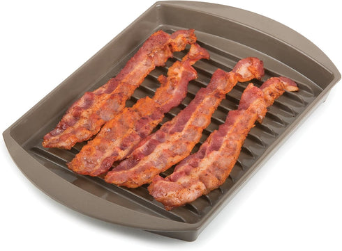 4-6 Frozen 10"L 7"W 2.25"H,Brown Prep Solutions by Progressive Microwave Small Bacon Grill with Vented Cover, Strips