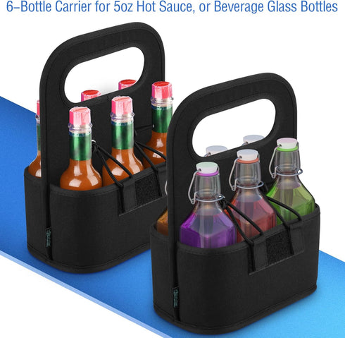 Beautyflier 6-bottle 5oz Carrier for Hot Sauce Bottles, Holds Standard Bottles, Condiment Holder for Oil, Sauces