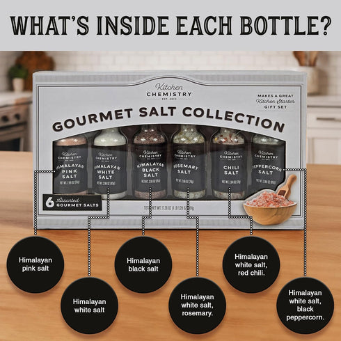 6 Sets Kitchen Chemistry Gourmet Salt Collection Assorted Himalayan Pink and Black Salt, Specialty Blends Premium