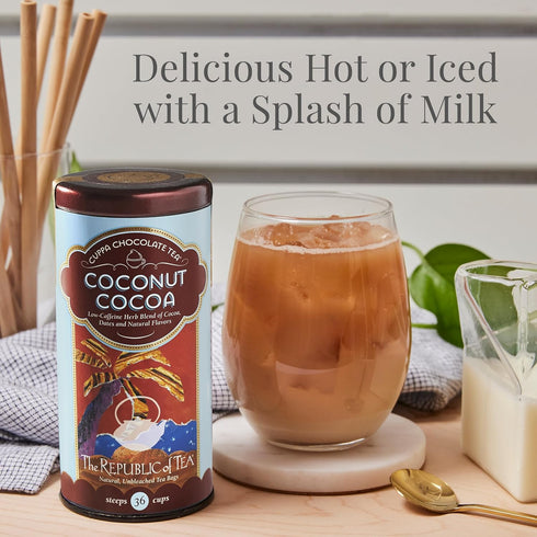 36 The Republic of Tea Coconut Cocoa Cuppa Chocolate Tea Bags, Low-Caffeine, Servings