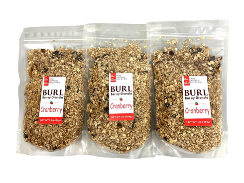 Burl Barley Granola, Cranberry Granola, 3 Pack of 1lb Bags, Whole Grain