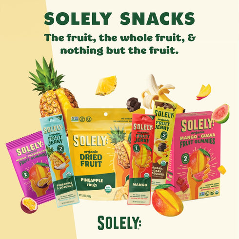 12 0.8oz (23g) Solely - Organic Mango Fruit Jerky - Individually Wrapped Fruit Strips - Fruit Leather Made from Dried