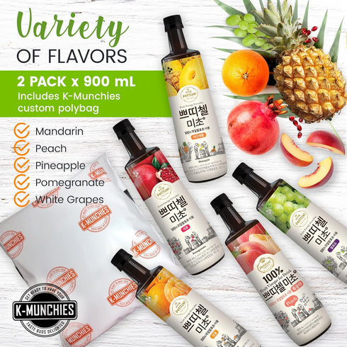 K-Munchies 2 900 mL CJ Petitzel Fruit Vinegar Drink - x Korean Pineapple Vinegar Concentrate - Premium Taste Fruit