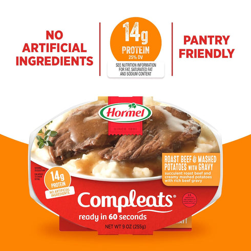 9 (Pack 6) HORMEL COMPLEATS Roast Beef & Mashed Potatoes With Gravy Microwave Tray, Ounce