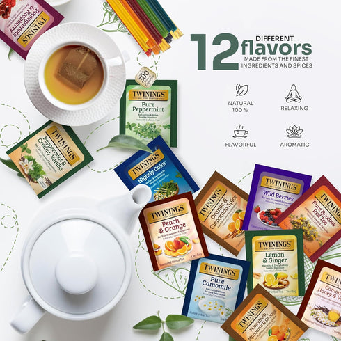 Twinings 48 Pack 12 20 Set Tea Bags Herbal Variety Herbal Flavors with Honey Sticks, Perfect Tea Gift for Any Occasion