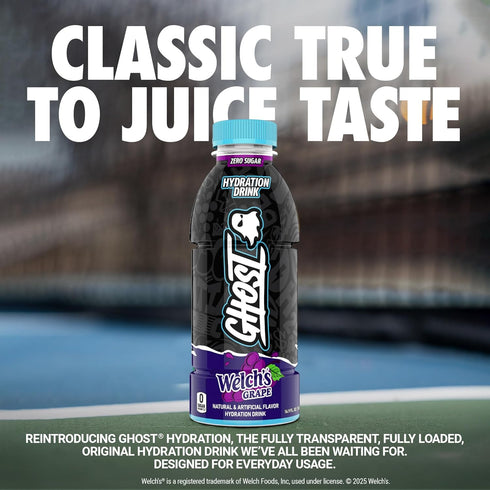 16.9 Oz, 12 Pack GHOST Hydration Drink, Welchs Grape - RTD Sports Drink with Electrolytes, Natural Vitamins & Minerals