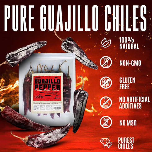 Fusion Select Guajillo Chiles Pepper - Natural and Premium - Mexican Recipes Like Mole, Tamales, Salsa, Sauce - Resealable Package (8 Oz)