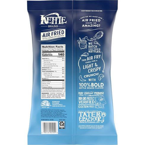 6.5 Oz Kettle Brand Potato Chips, Air Fried Sea Salt & Vinegar Kettle Chips, Bag