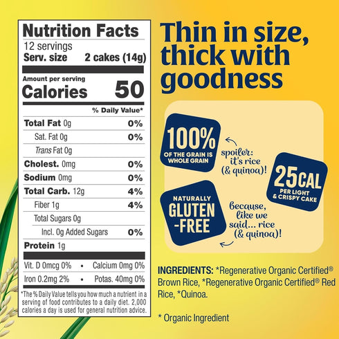 6 oz (Pack 1) Lundberg Organic Thin Stackers, Red Rice & Quinoa, Salt-Free, Thin Multigrain Rice Cakes, Gluten-Free
