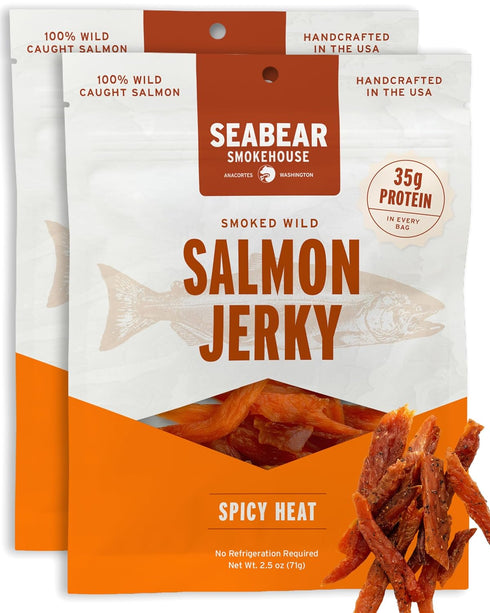 SeaBear Spicy Heat Wild King Salmon Jerky 2-Pack Smoked Salmon Jerky, Wild-Caught
