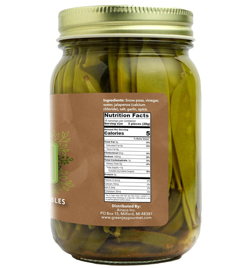 2 16 Green Jay Gourmet Pickled Snow Peas in a Jar - Fresh Hand Jarred Vegetables for Cooking & Pantry Home Grown