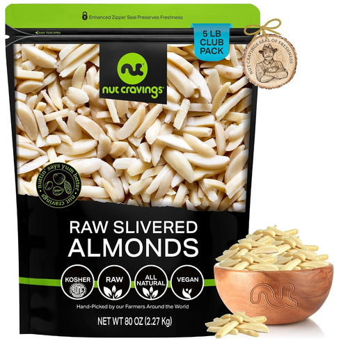 NUT CRAVINGS - Raw Slivered Almonds, Unsalted, (80oz - 5 LB) Packed