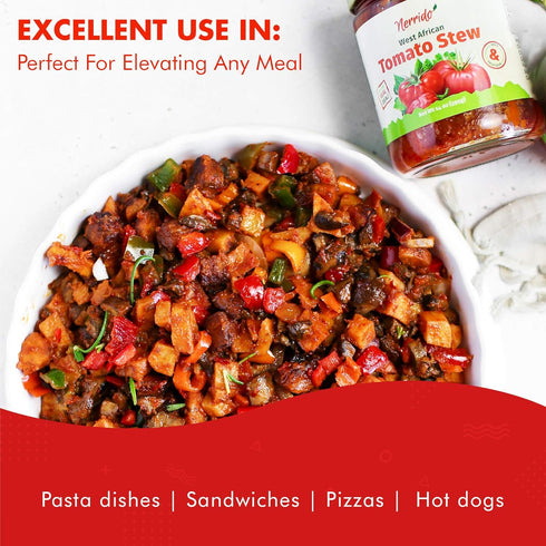 16oz (454g) 2 Pack) Nerrido Canned Tomato Stew & Jollof Rice Red Sauce, African Style Pasta Sauce with Vegetables