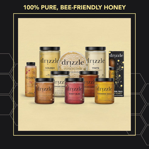 13.2 oz (375 Drizzle Golden Raw Honey - All Natural Pure Raw Honey, Unfiltered & Unheated, Use in Tea & Coffee, Sugar