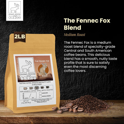 (32oz 2 LB) Diving Moose Coffee - The Fennec Fox Blend Medium Roast / - Nutty Cocoa Specialty Grade Small-Batch Roasted