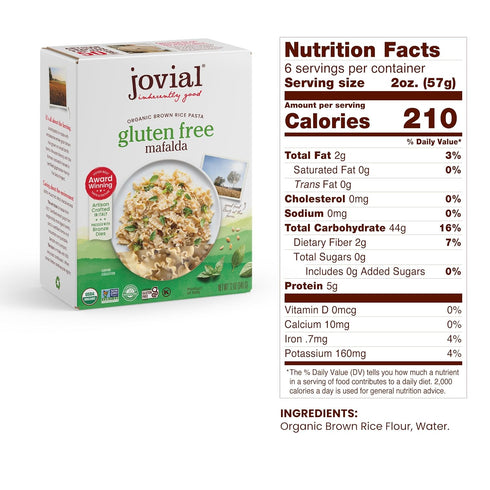 100% 12 Oz Jovial Organic Gluten Free Brown Rice Mafalda - Mafalda Pasta Noodles, Healthy Pasta, Whole Grain Pasta