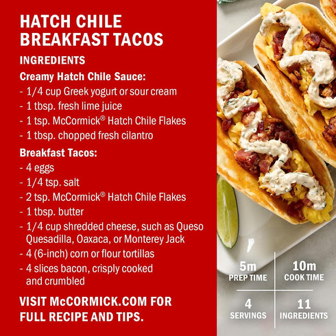 1.25 oz (Pack 6) McCormick Hatch Chile Pepper, Crushed, Balanced, Smoky, Sweet Heat, For Salsa, Tacos, Enchiladas