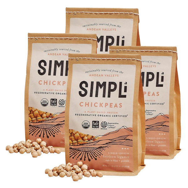 SIMPLi Regenerative Organic Certified Chickpeas, High in Fiber and Protein, Plant-Based Protein,
