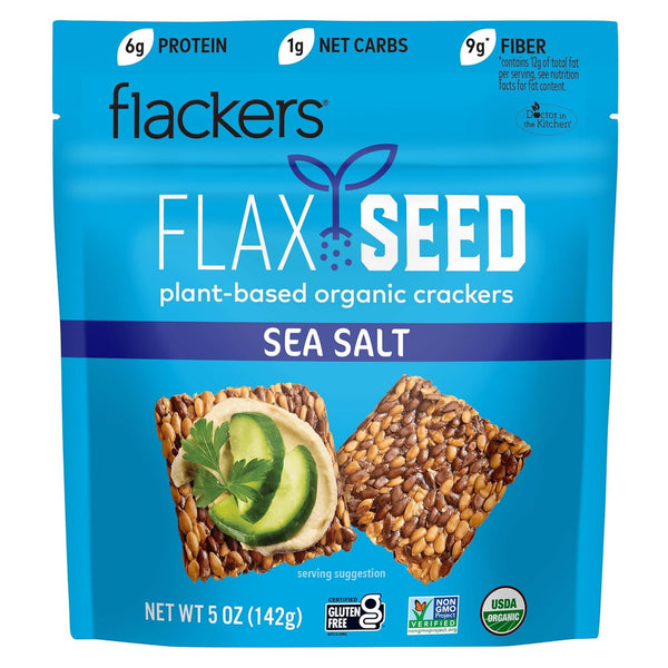 Flackers Organic Sea Salt Flaxseed Crackers, 5 Ounce, Gluten Free, Non GMO, Vegan Snack