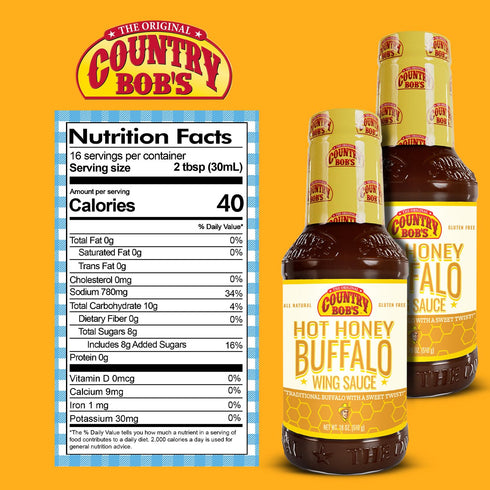 Country 18oz (Pack 2) Bob's Hot Honey Buffalo Wing Sauce - Traditional Buffalo with Sweet Twist, Small Batch, Ideal