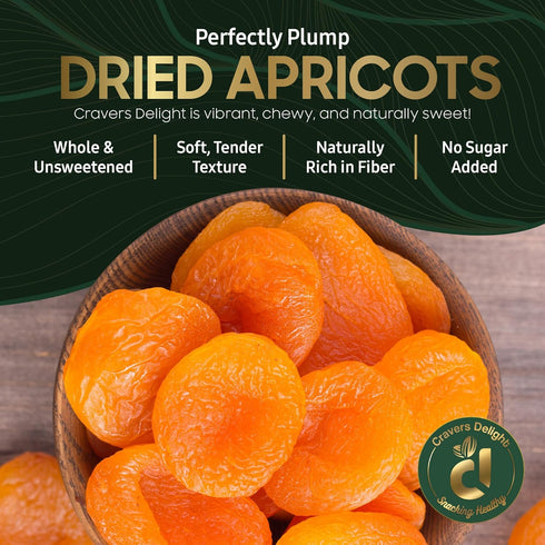 (2 Lb) Cravers Delight Dried Apricots No Sugar Added Gourmet Whole Unsweetened Dry Apricots Dried Fruit for Snacking