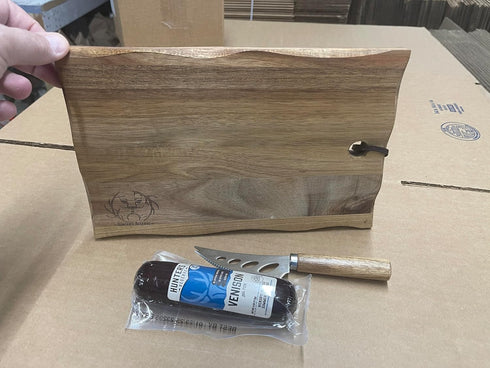 Summer 4oz Pen Kit Mall - Hunters Reserve Cutting Board w/Knife + Exotic Sausage Choices of Bison Venison Wild Boar