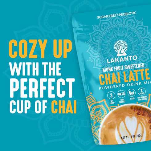 (9.9 Oz) Lakanto Sugar Free Chai Latte Drink Mix - Monk Fruit Sweetened, Cold or Hot Chai Tea, Vegan, Probiotics, Rich
