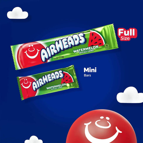 Pack, 36 Count Airheads Full-Size Candy Bars, Taffy Candy Individually Wrapped Bulk Candy, Watermelon Flavor