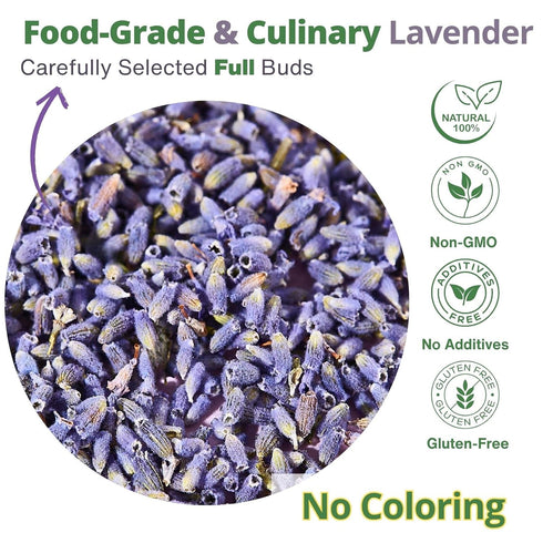 100% 3.53oz (100g), Dried Culinary Lavender Natural Food Grade Lavender Buds Herbs Tea, Edible Lavenders Flowers