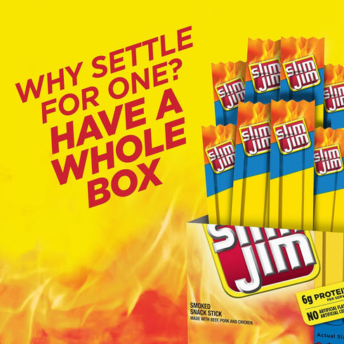 6g 0.28 oz. (26 Count) Slim Jim Smoked Meat Sticks, Mild Flavor, Protein Per Serving, Snack Size
