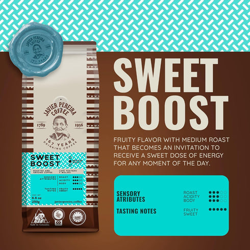 100% 8.8 oz Javier Pereira Coffee Colombian Specialty Coffee Ground Sweet Boost Medium Roast Arabica Smooth Fruity