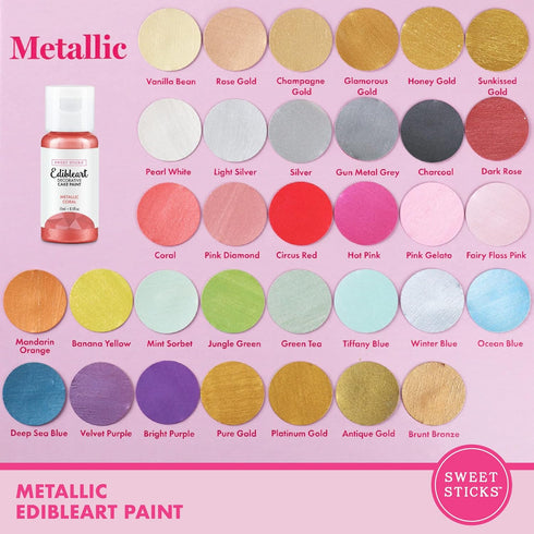 SWEET STICKS 0.5 (15 Edible Art Decorative Cake Paint Ounce Milliliters), Metallic Coral