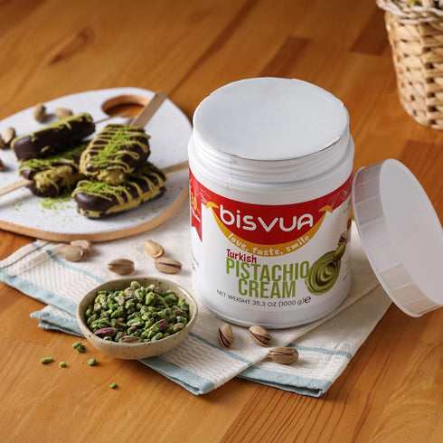 30%, 35.3 Oz (1 BISVUA Premium Pistachio Cream kg) Natural Pistachio Butter Spread Bulk | Dubai Chocolate Bar, Knafeh