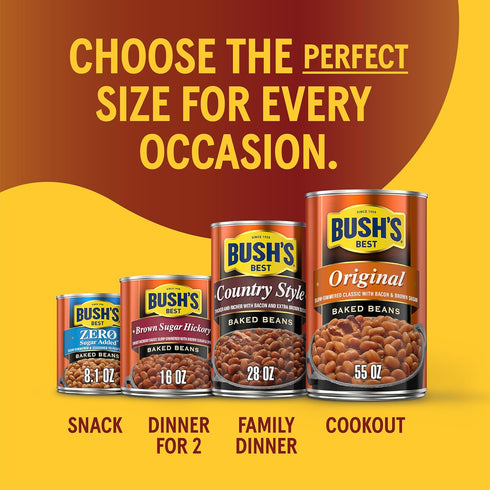8.3 oz (Pack 12) BUSH'S BEST Canned Original Baked Beans, Source of Plant Based Protein and Fiber, Low Fat, Gluten Free
