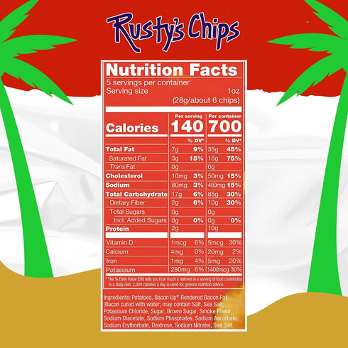 5oz (4 Packs) Bacon Up - Handmade Crunchy Healthy Potato Chips - No Preservatives, No Seed Oils, Gluten Free, Healthy