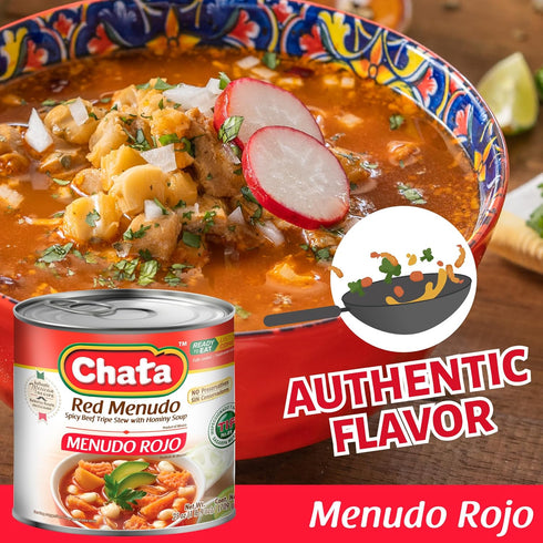 25 oz Pack 3 Chata Red Menudo, Beef beef belly Stew with Hominy Corn, Can