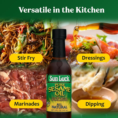 5 oz Sun Luck Pure Sesame Oil Bottle Aromatic Toasted Sesame Flavor for Stir-Fry, Marinades, Dressings & Dumpling