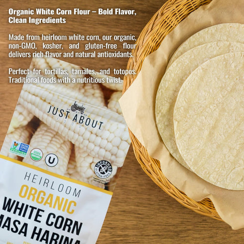 1lb Just About Foods Organic Heirloom White Corn Masa Harina
