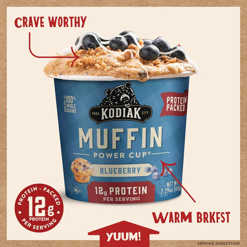 Kodiak Cakes Minute Muffins, Mountain Blueberry, 2.29 Ounce, Pack of 12 (Packaging May Vary)
