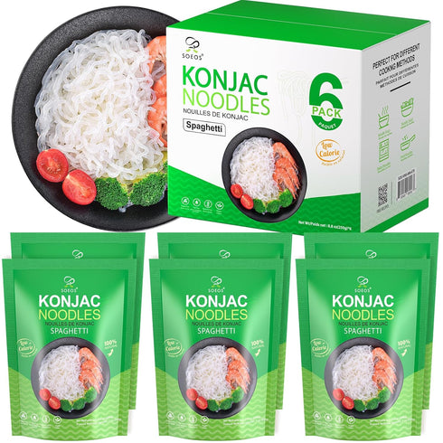 Soeos Konjac Noodles, Spaghetti Pasta, 8.8 oz (250g)*6 Pack, Low Calorie, Low